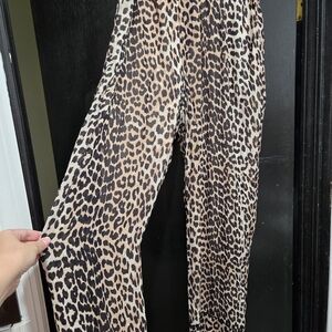 Ganni Leopard Print Wide Leg Pants